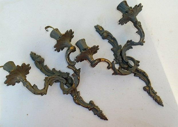 Pair Of Vintage French Art Nouveau Style, Baroque / Rococo, Bronze Wall Lights / Sconces, Shabby Chic Lights photo Lighting