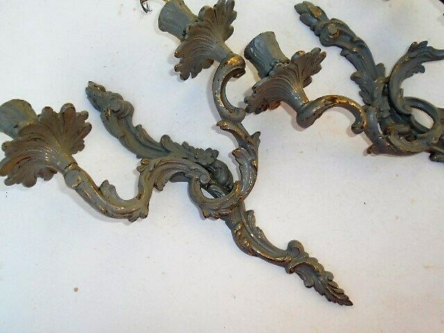 Pair Of Vintage French Art Nouveau Style, Baroque / Rococo, Bronze Wall Lights / Sconces, Shabby Chic Lights photo 159.0