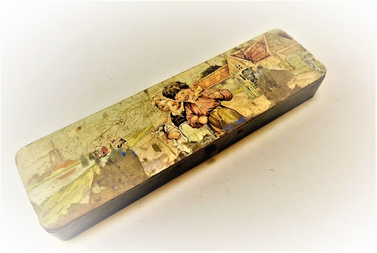 Lovely Antique French Wood Pencil Case, Push Button Pen Box, French Plumier, Push Button Opener, 1900s