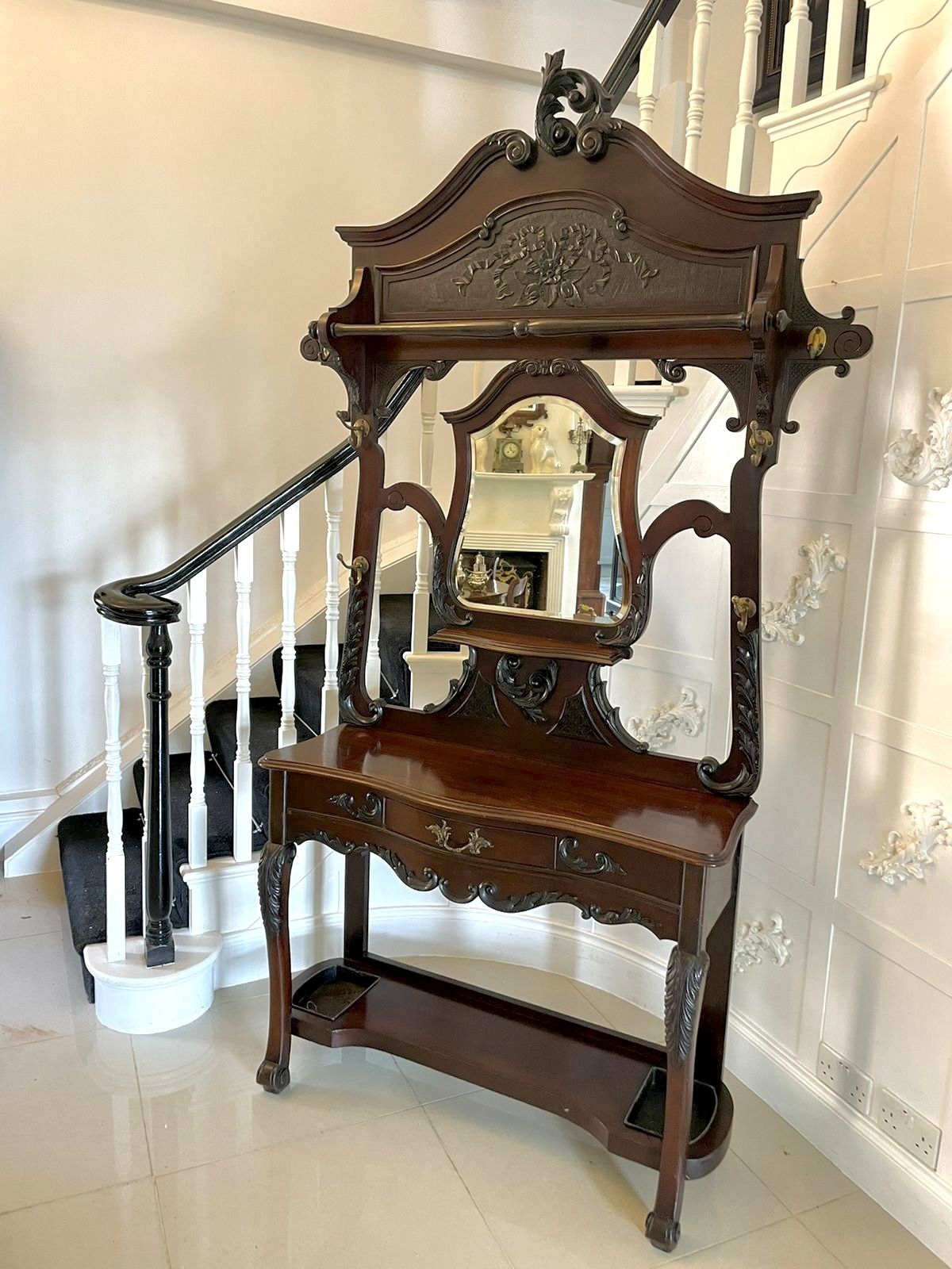 photo for sale Quality Antique 19th Century Carved Mahogany Hall Stand