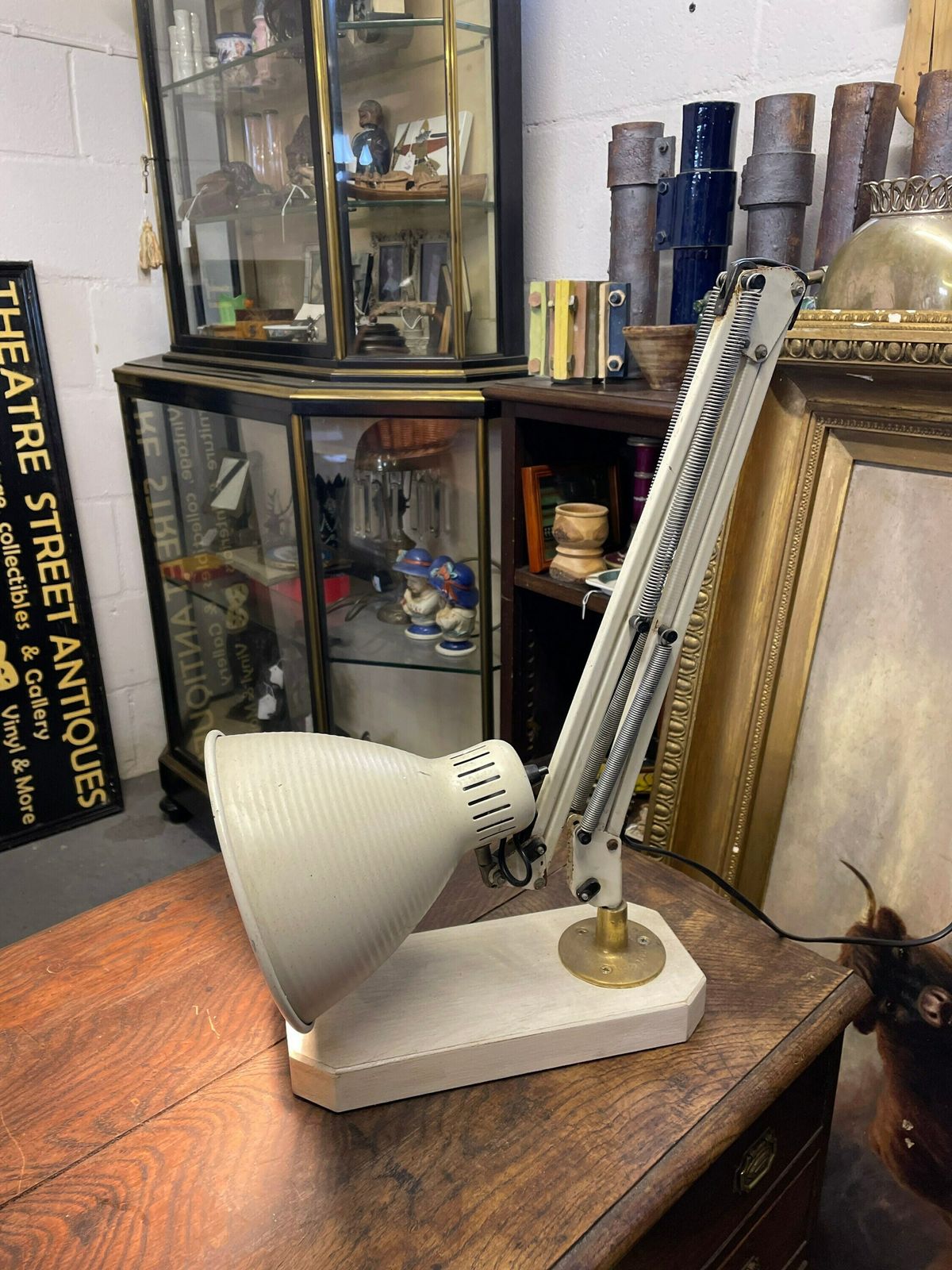 photo for sale Industrial Machinist Lamp Repurposed Onto A Wooden Science Lab Bench Slab Tested Ready To Use Mid Century Vintage Angle Poise