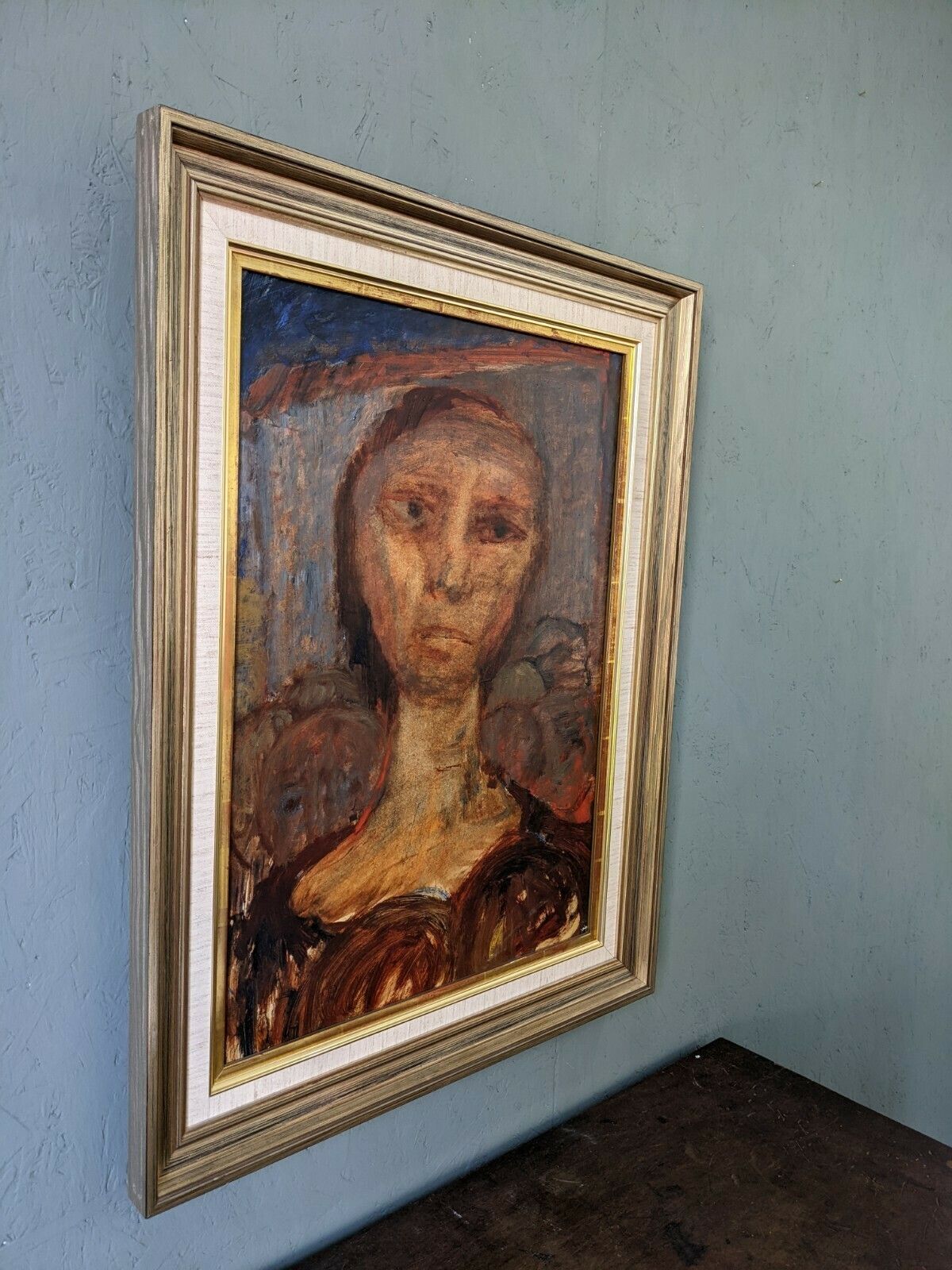 Mid Century Modern Swedish Framed Oil Painting, Portrait In Sepia photo furniture