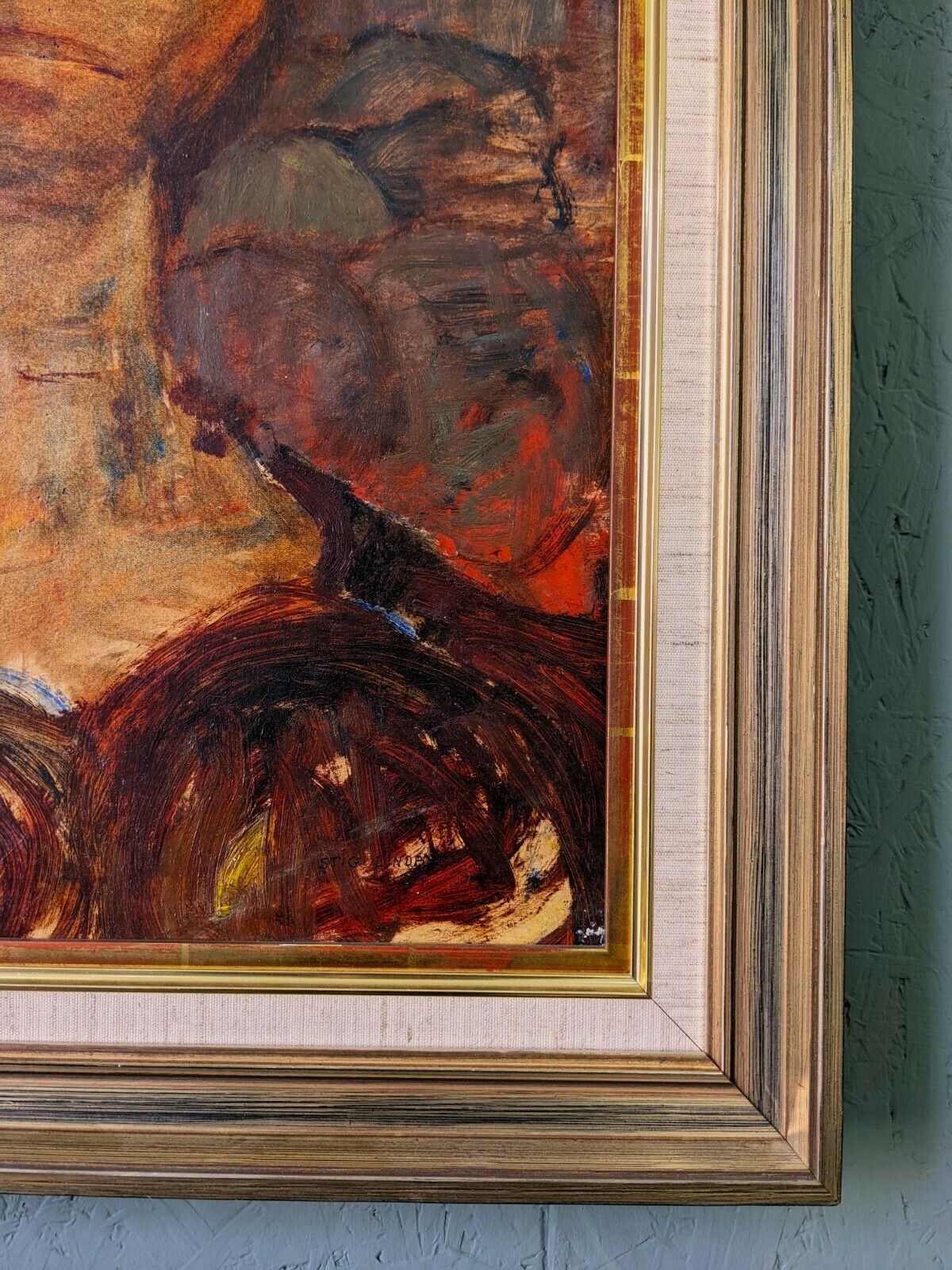photo furniture Mid Century Modern Swedish Framed Oil Painting, Portrait In Sepia