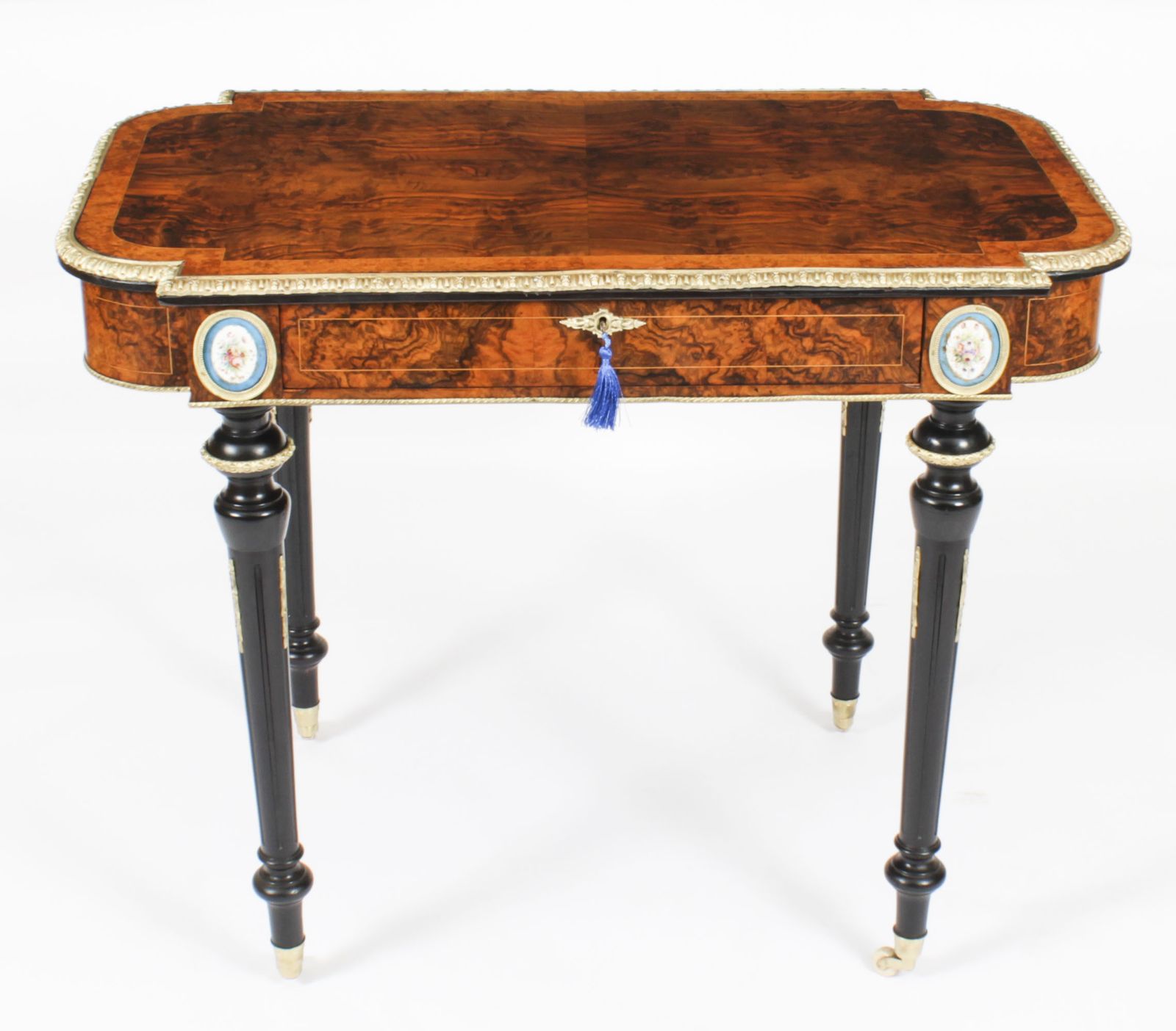 Antique French Burr Walnut Sevres & Ormolu Mounted Writing Desk   19th C photo furniture