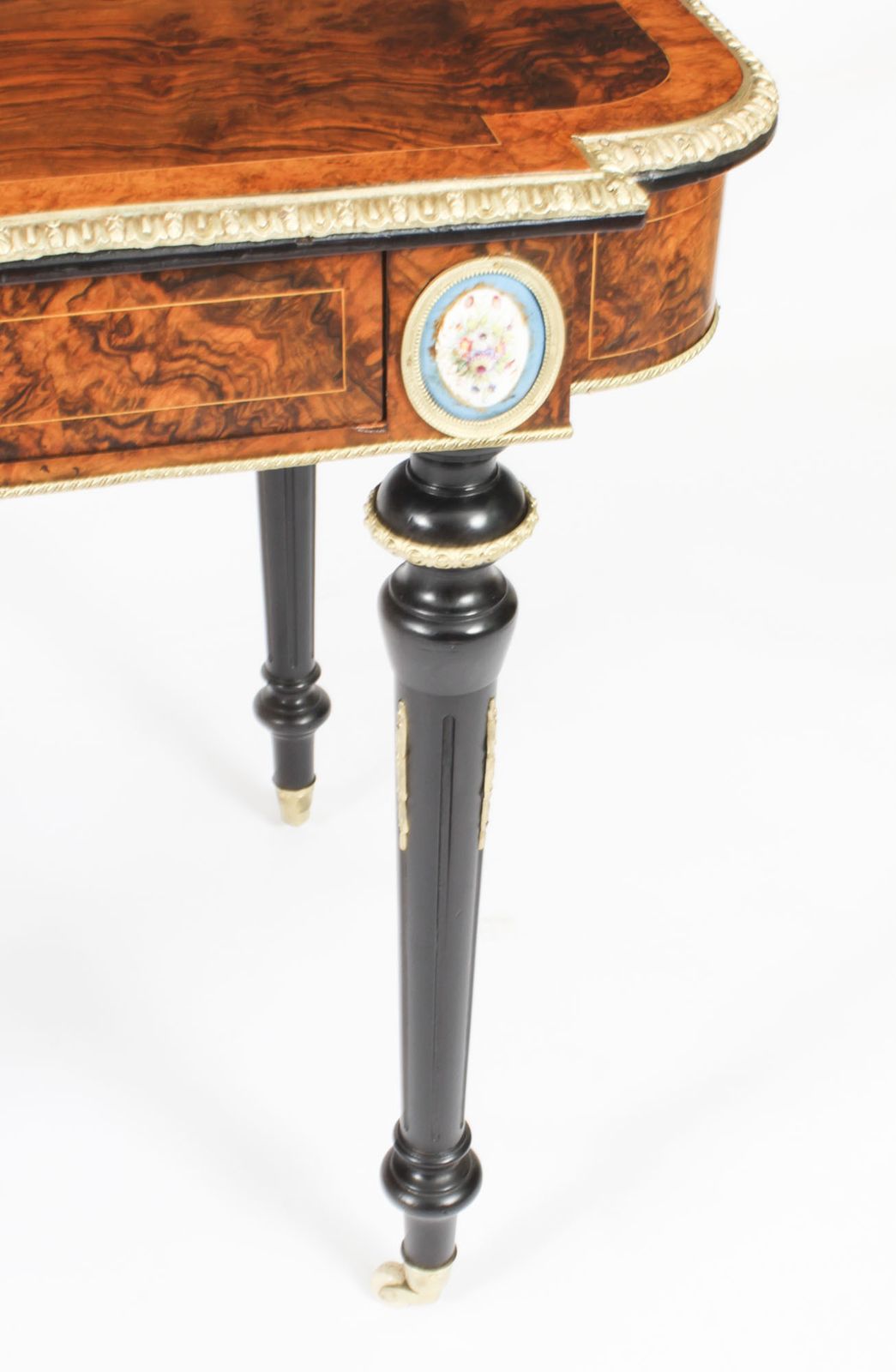 Furniture Antique French Burr Walnut Sevres & Ormolu Mounted Writing Desk   19th C photo