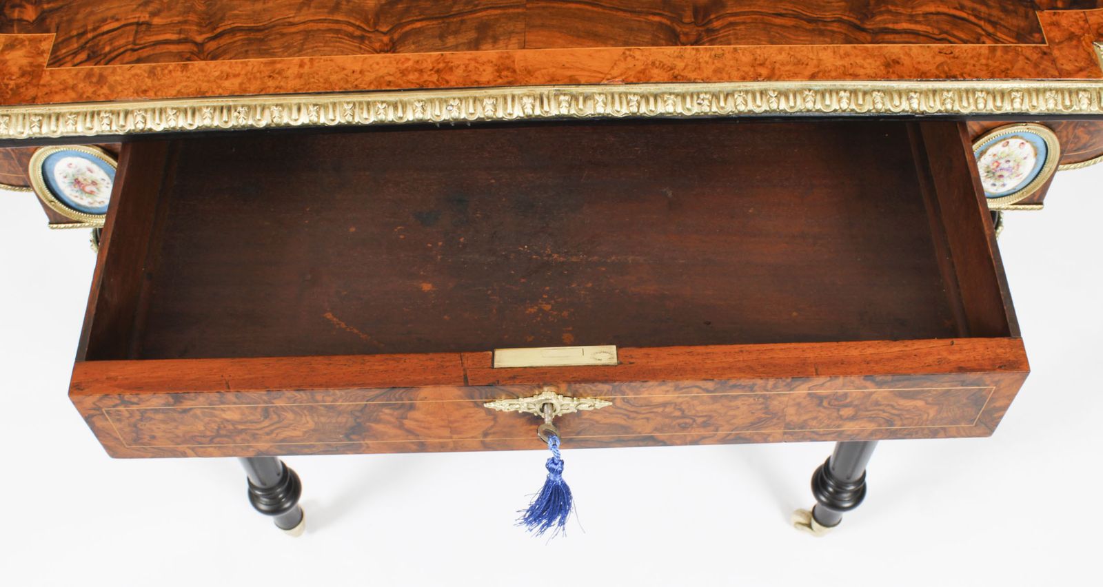 2450.0 Antique French Burr Walnut Sevres & Ormolu Mounted Writing Desk   19th C photo