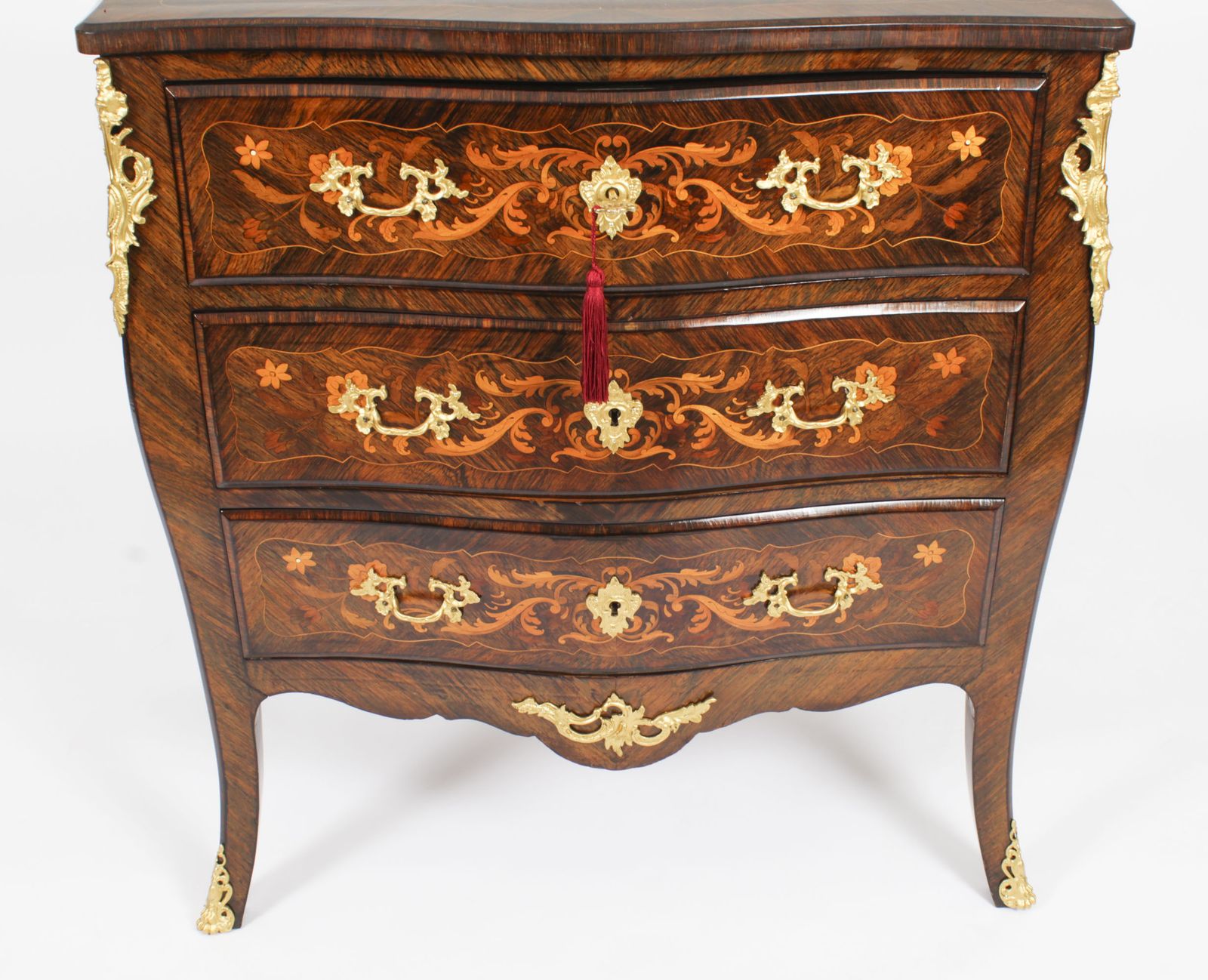 Antique French Louis Revival Marquetry Chest Of Drawers 19th C photo for sale