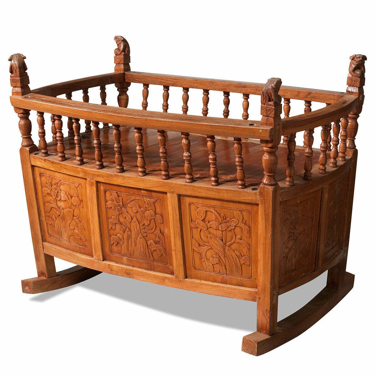 Wooden Carved Rocking Cradle photo for sale