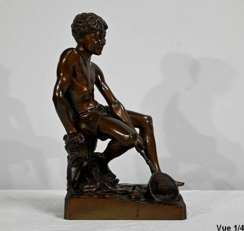 Bronze "Child With A Landing Net", Signed R.Guillaume   Xxth photo Home Decor