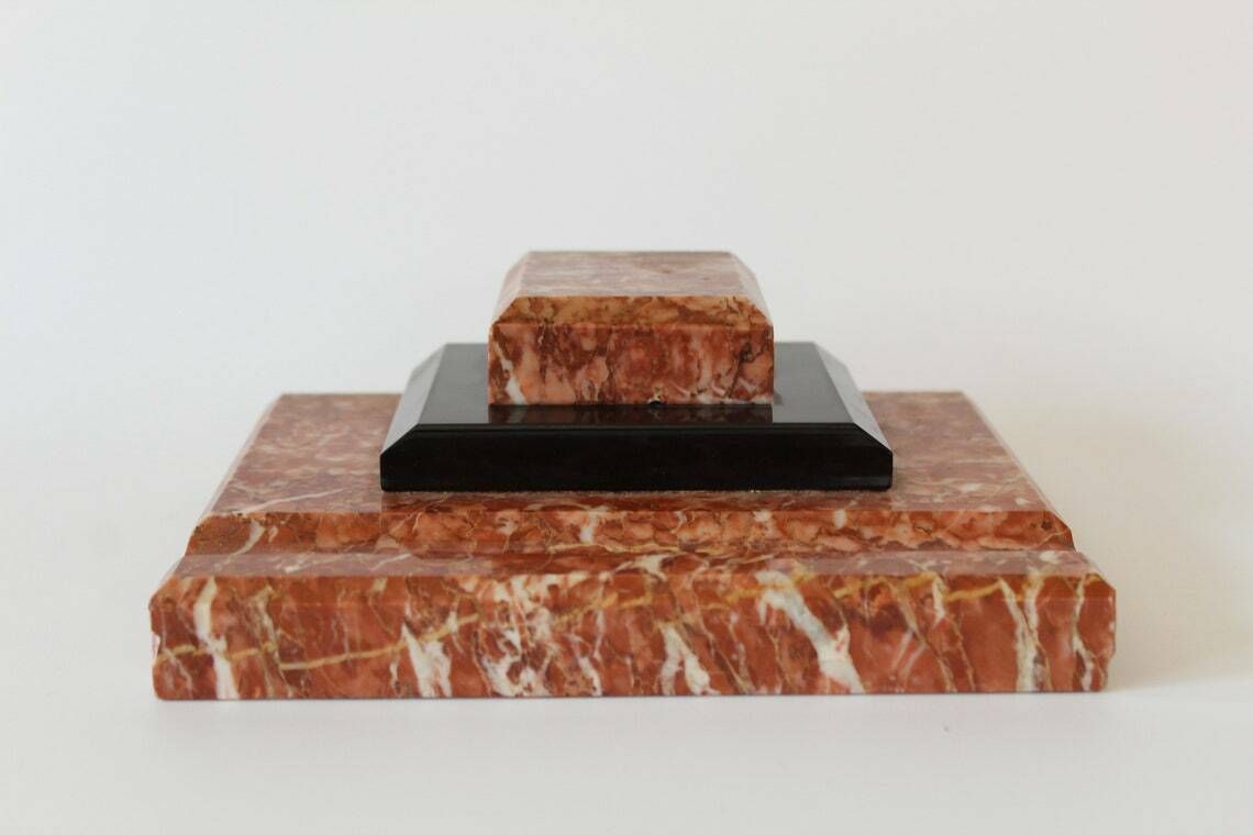 Large Art Deco Marble Ink Stand With Liner Red Marble And Black Marble Desk Organiser Pen Pencil Holder photo furniture