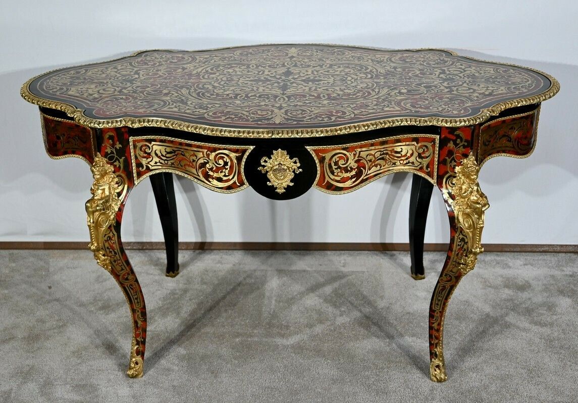 Table D'apparat Violonée In Blackened Poirier Boulle Style Napoleon III Period  Mid 19th Century
