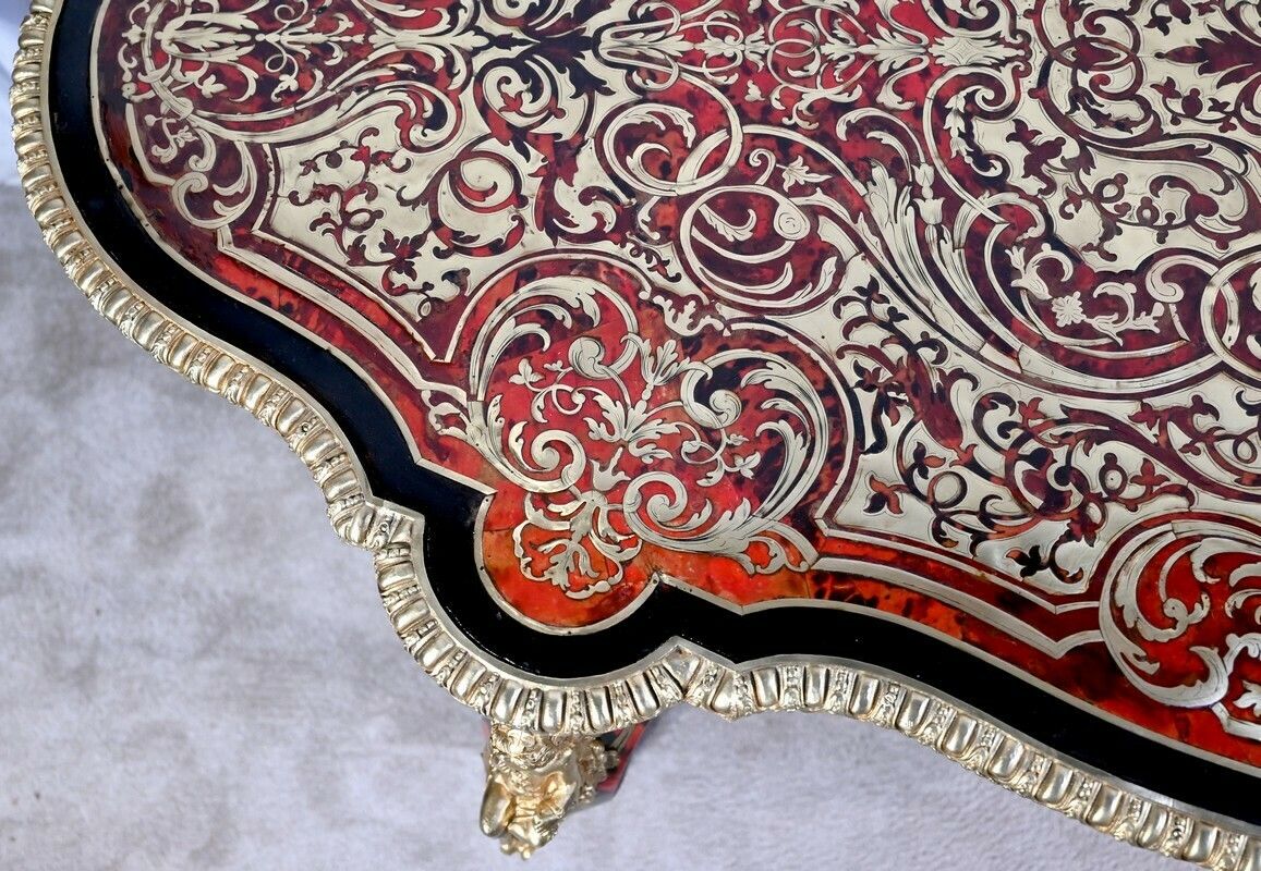 photo furniture Table D'apparat Violonée In Blackened Poirier Boulle Style Napoleon III Period  Mid 19th Century