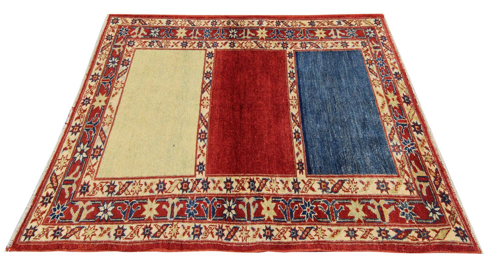 Modern Striped Rug, Kazak Handmade Carpet, Floor Afghan Rugs, Oriental Rug photo for sale