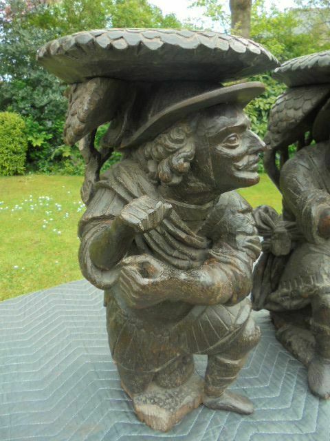 photo furniture Pair Of Antique Carved Oak Black Forest Stools C.1800