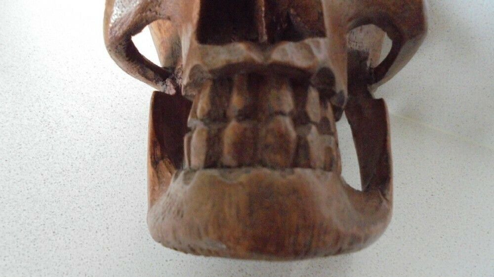 Early Carved Wooden Skull, 1800s photo Art