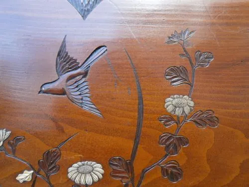 Antique Carved Inlaid Oriental Chinese Tray C.1900 photo Home Decor