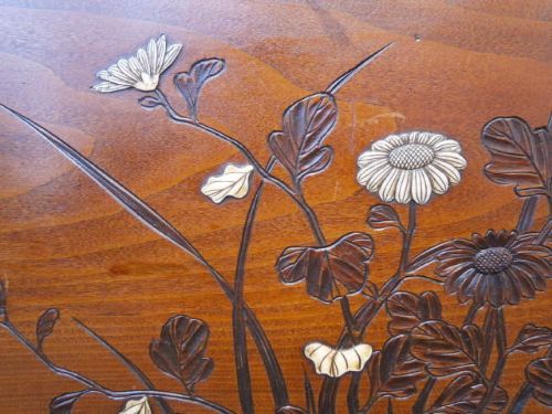 Antique Carved Inlaid Oriental Chinese Tray C.1900 photo vinterior