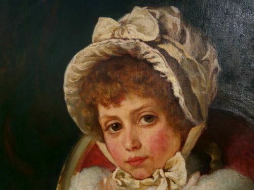 photo for sale Antique Oil On Canvas Of Young Girl Weedon Grossmith 1882