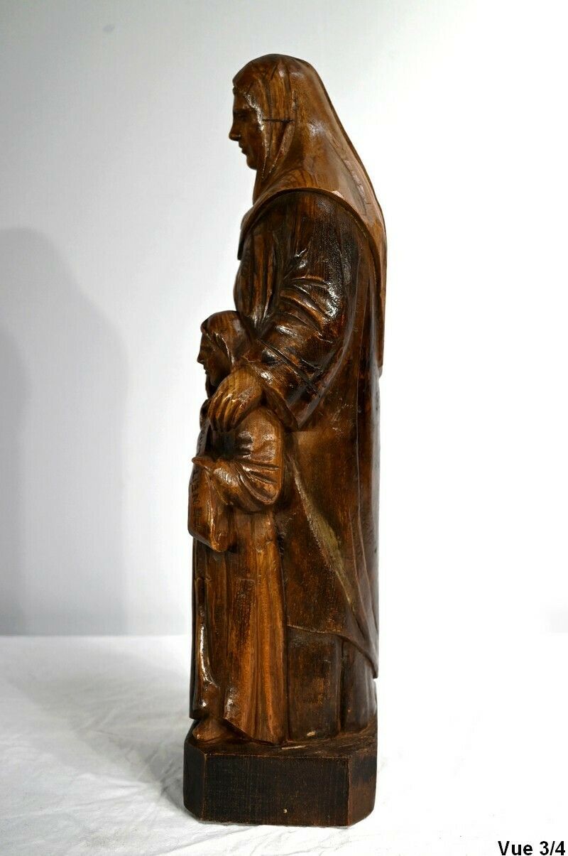 photo vintage Statue Of Saint Anne In Ash Signed E.Le Neuthier  Mid 19th Century