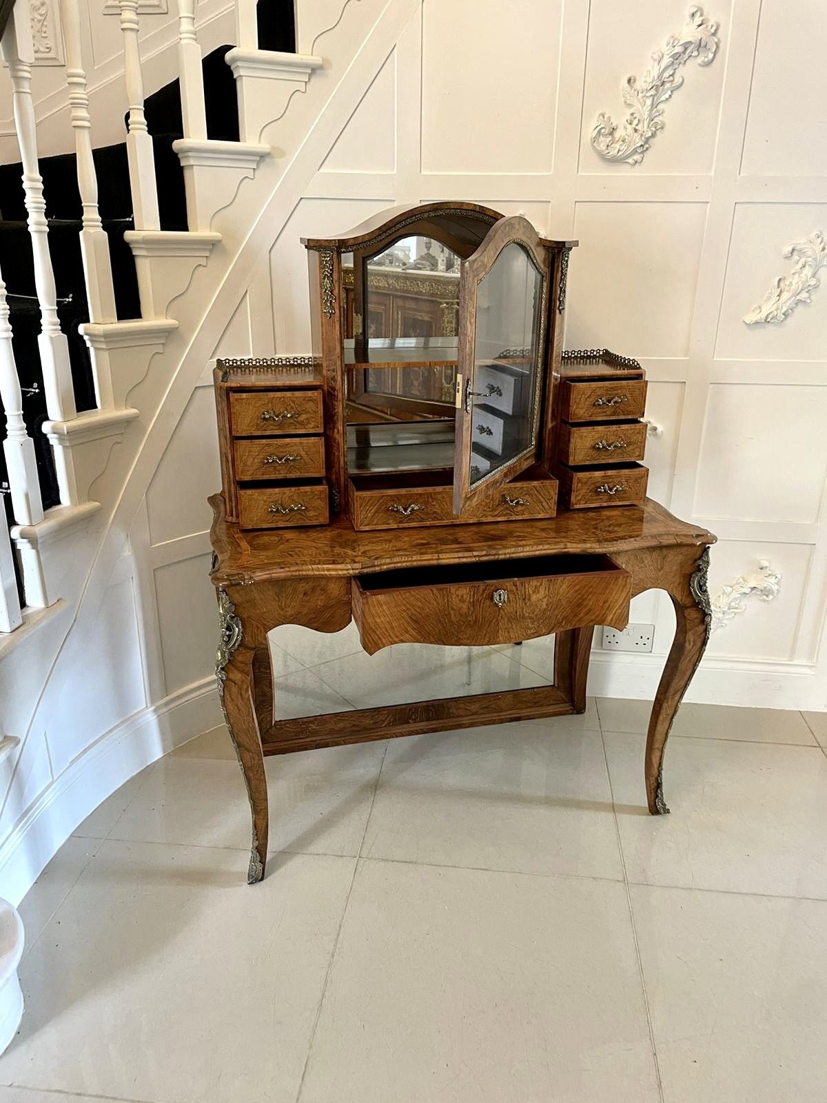 Furniture Outstanding Quality Antique Burr Walnut Bonheur De Jour Writing Desk photo