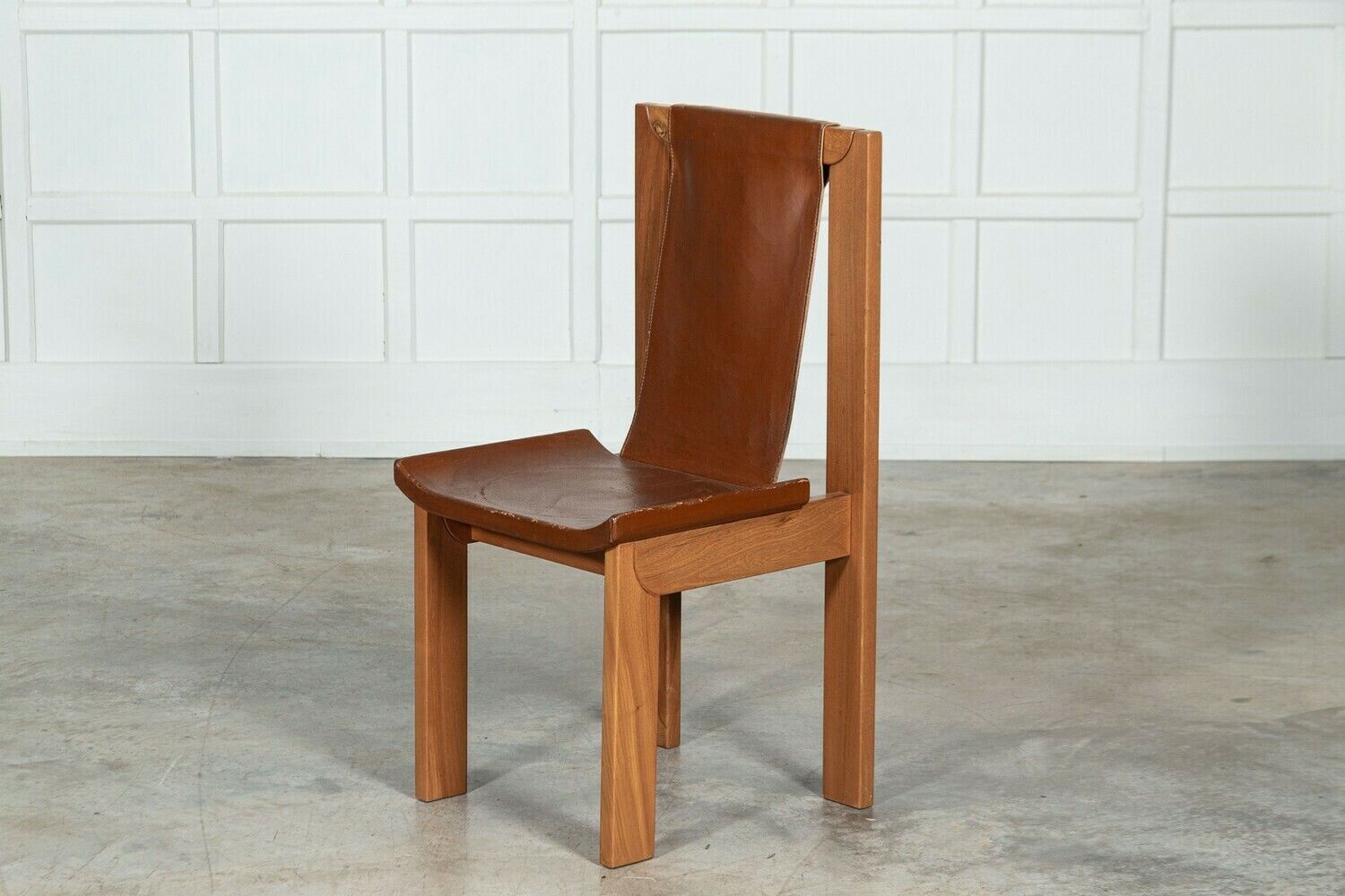 photo furniture Set 8 French Roland Haeusler Elm And Leather Brutalist Chairs