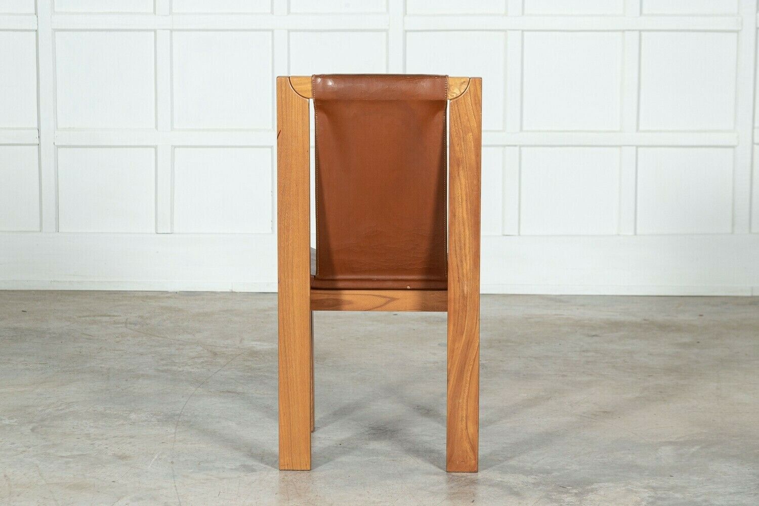photo buy Set 8 French Roland Haeusler Elm And Leather Brutalist Chairs