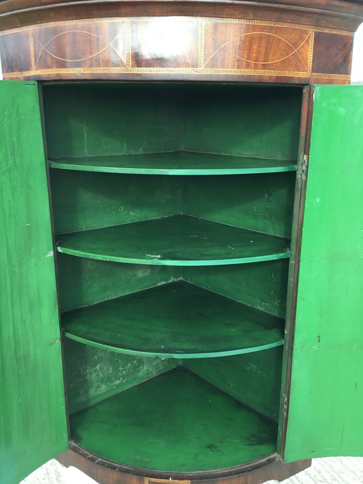 Fabulous George III Inlaid Bow Front Corner Cupboard photo for sale