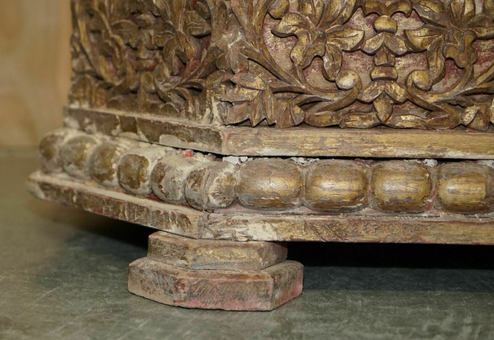 Antique Indian 18th Century Hand Carved & Painted Coffer Linen Trunk Or Chest photo vinterior