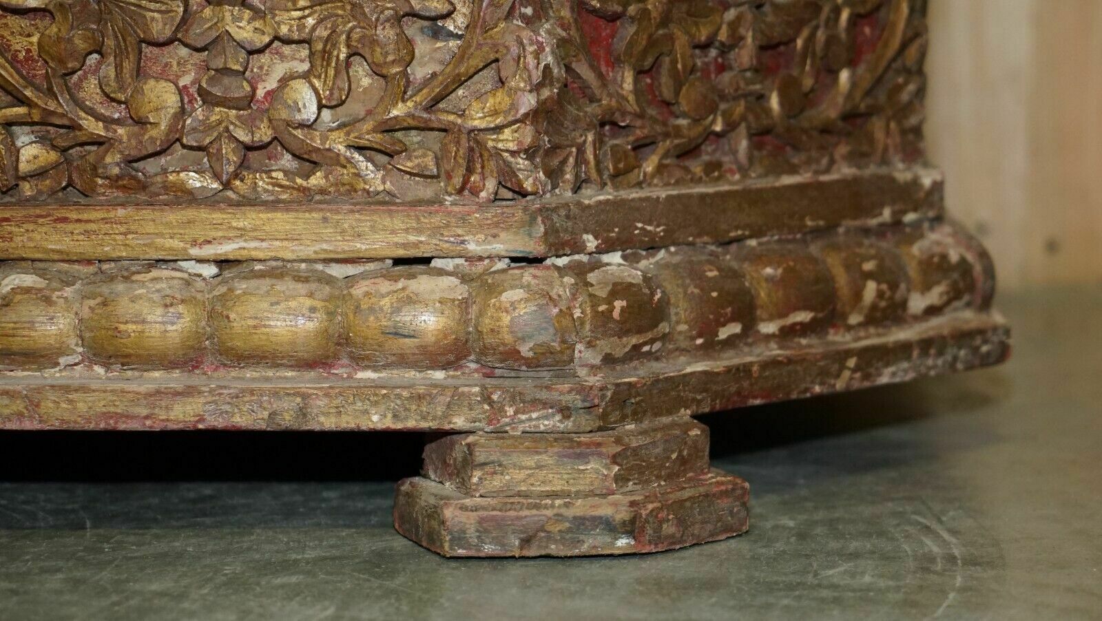 Antique Indian 18th Century Hand Carved & Painted Coffer Linen Trunk Or Chest photo vintage
