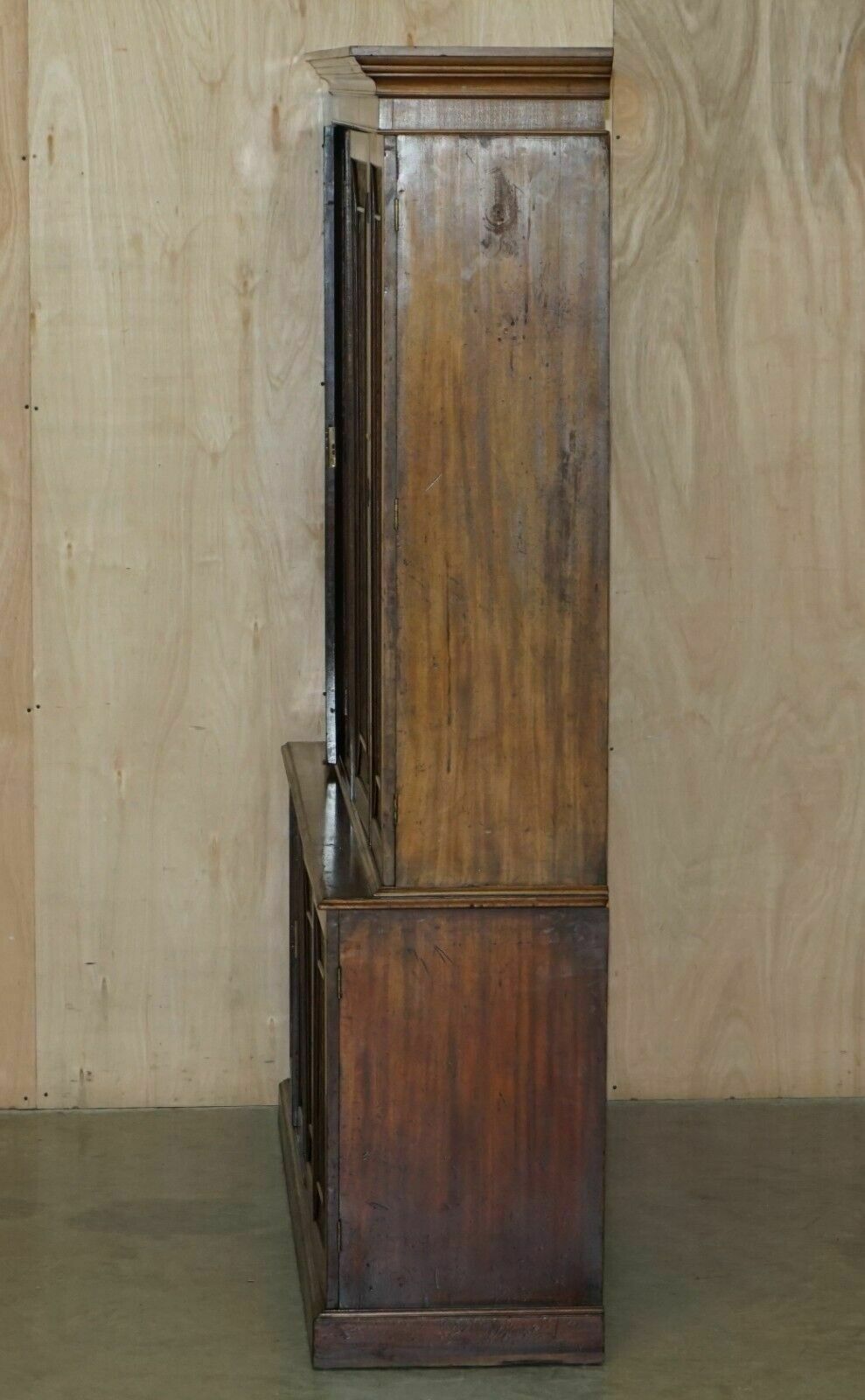 12000.0 Stunning Antique Victorian Mahogany & Embossed Leather Library Bookcase Cupboard photo