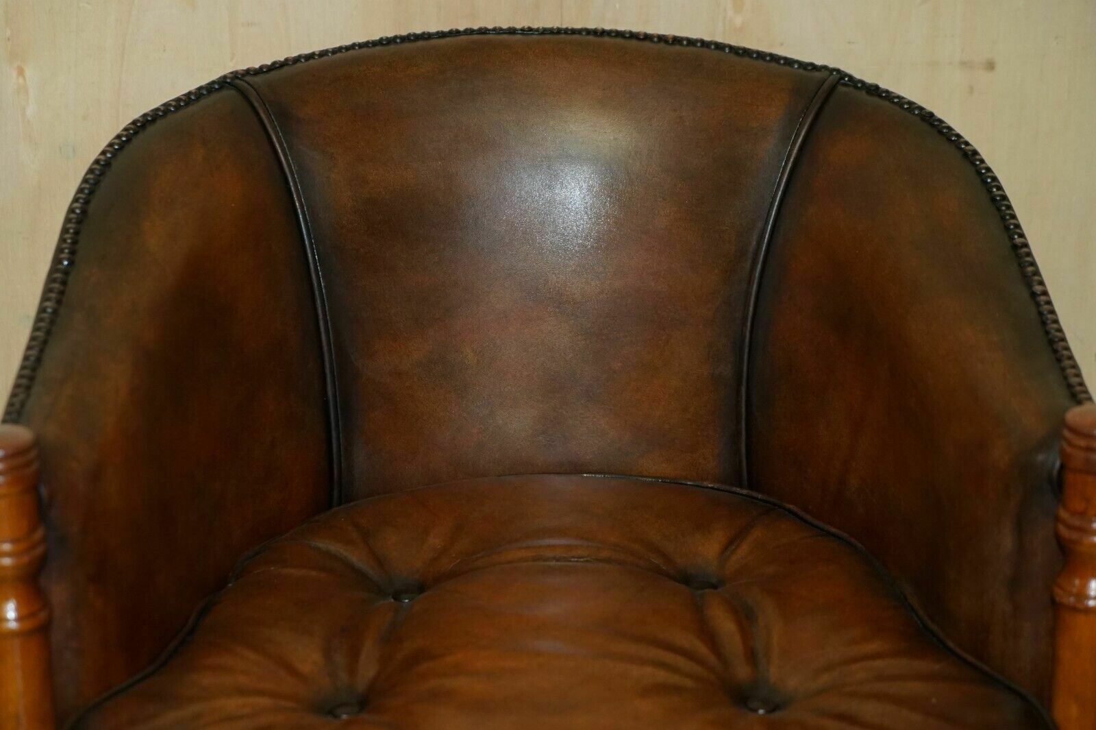 Six Hand Dyed Brown Leather Thomas Chippendale Chesterfield Tub Club Armchairs photo Furniture
