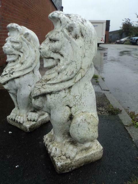 Pair Of Antique Stone Garden Lions C.1880   1900 photo vinterior
