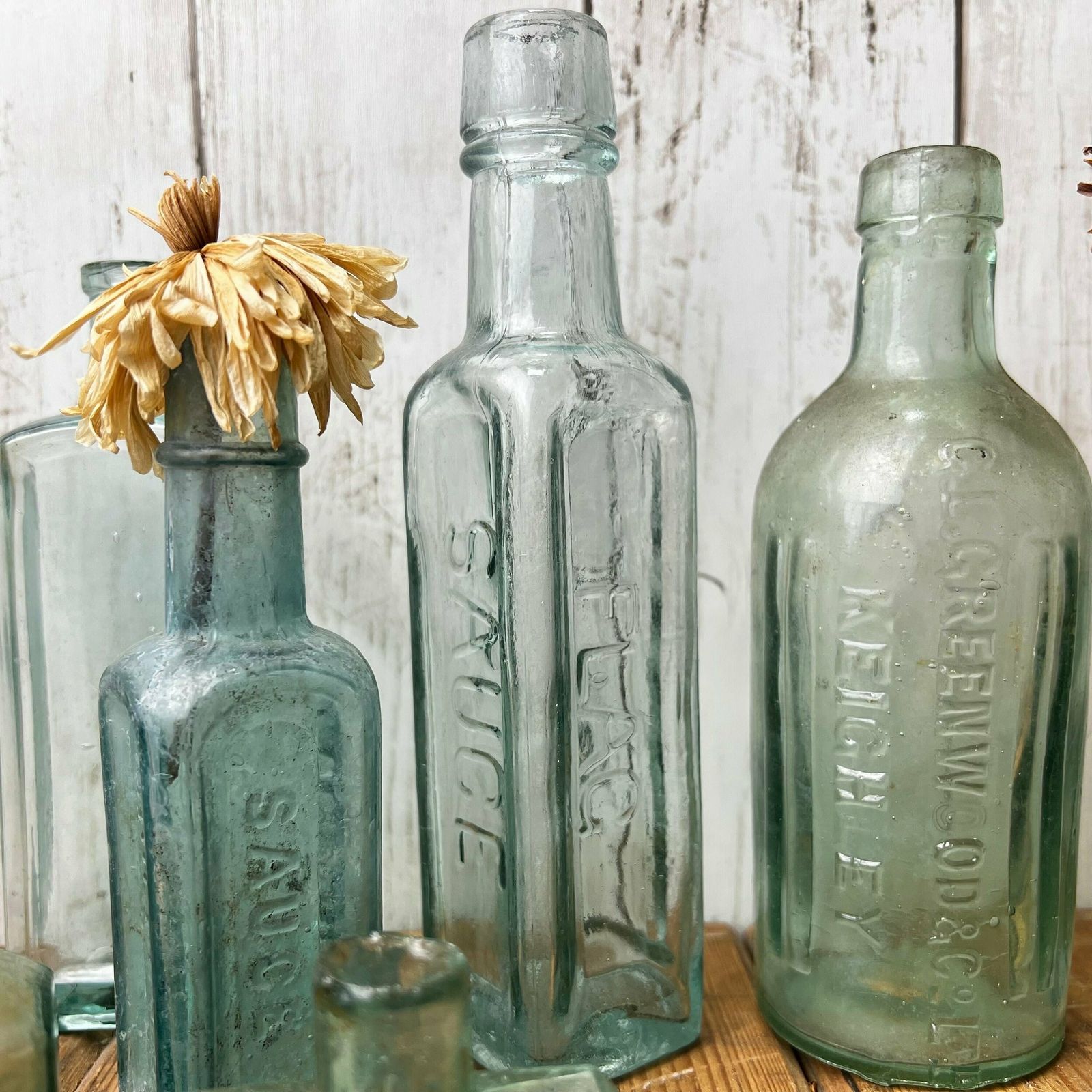 Collection Of Ten Antique Glass Poison Apothecary Chemist Bottles Vases photo vinterior