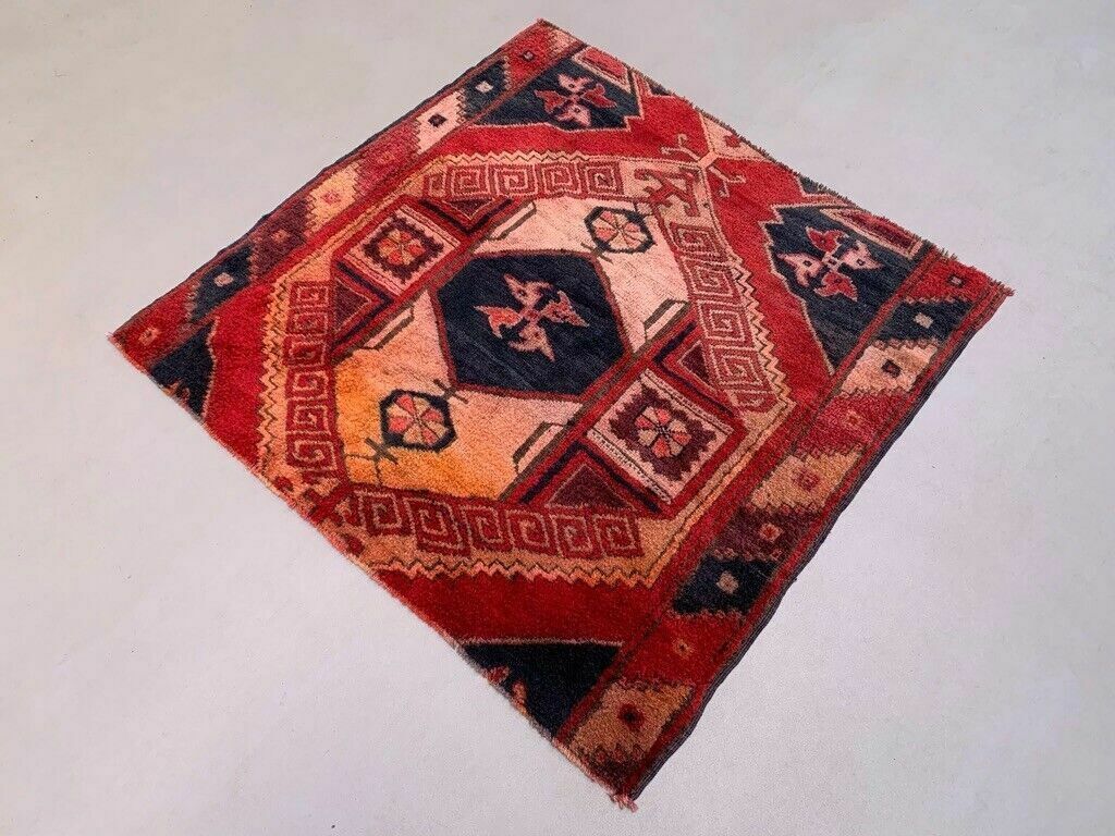 Vintage Western Turkish Rug Oriental 124x123 Cm Square Medium Carpet, photo Textiles