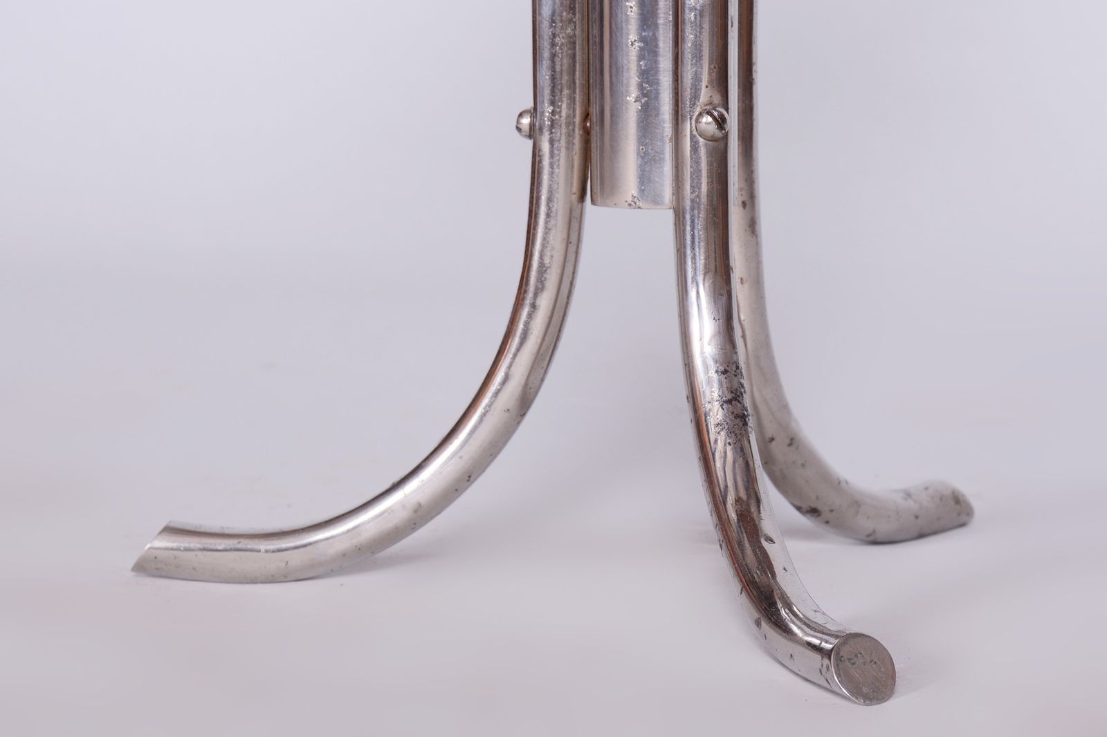 Restored Bauhaus Stool, Mücke Melder, Beech, Chrome Plated Steel, Czechia, 1930s photo Furniture