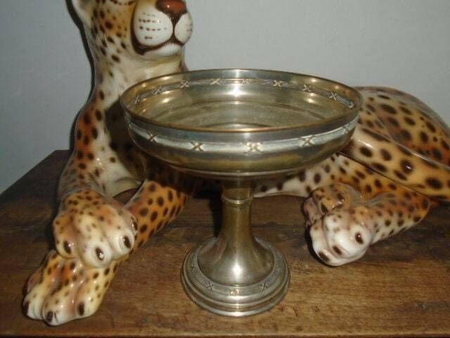 photo for sale Antique French Art Nouveau Silver Plated Compote Dish, Pedestal Fruit Bowl, Silver Brass Copper Tableware, Cake Stand