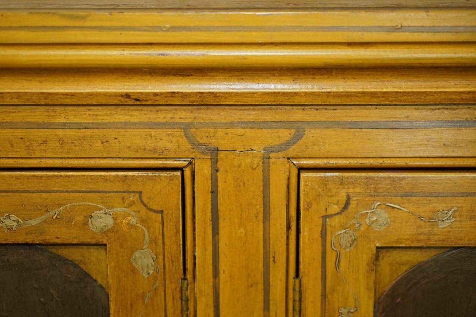 photo for sale Antique Circa 1860 French Hand Painted Pine Housekeepers Sideboard Cupboard