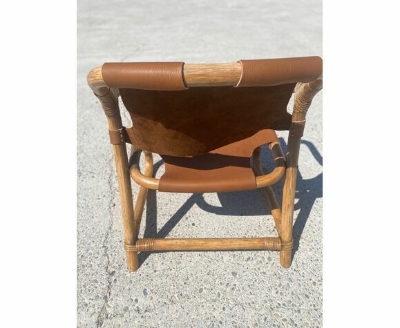 Mid Century Safari Armchair In Bamboo And Leather, Denmark, 1960s photo 450.0