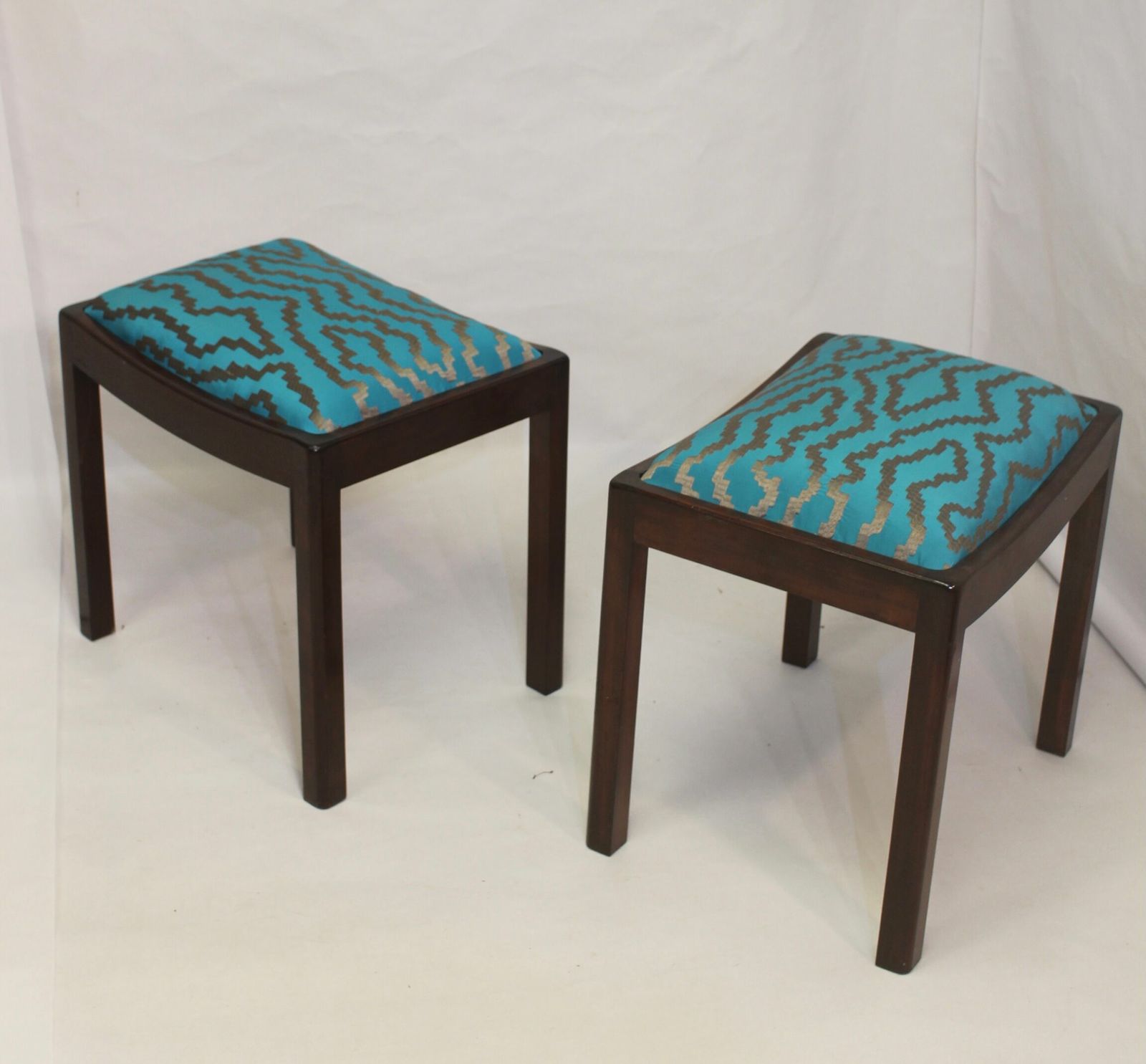 Pair Of Designer Stools From The 50s/60s In Jacquard Fabric. photo 374.0