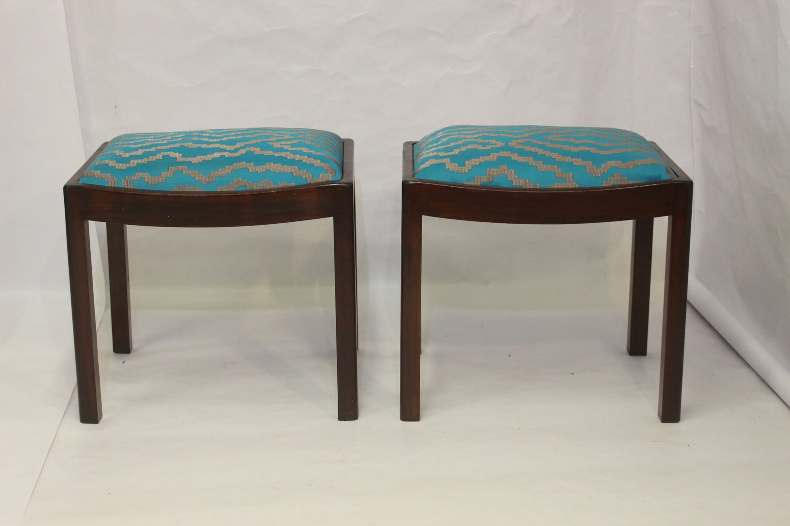 Pair Of Designer Stools From The 50s/60s In Jacquard Fabric. photo vinterior
