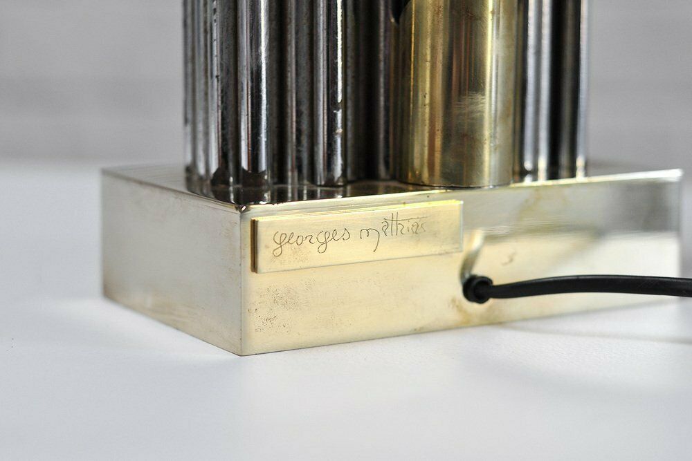 Belgian Brass And Metal Sculptural Lamps By Georges Mathias, 1970s, Set Of 2 photo vinterior