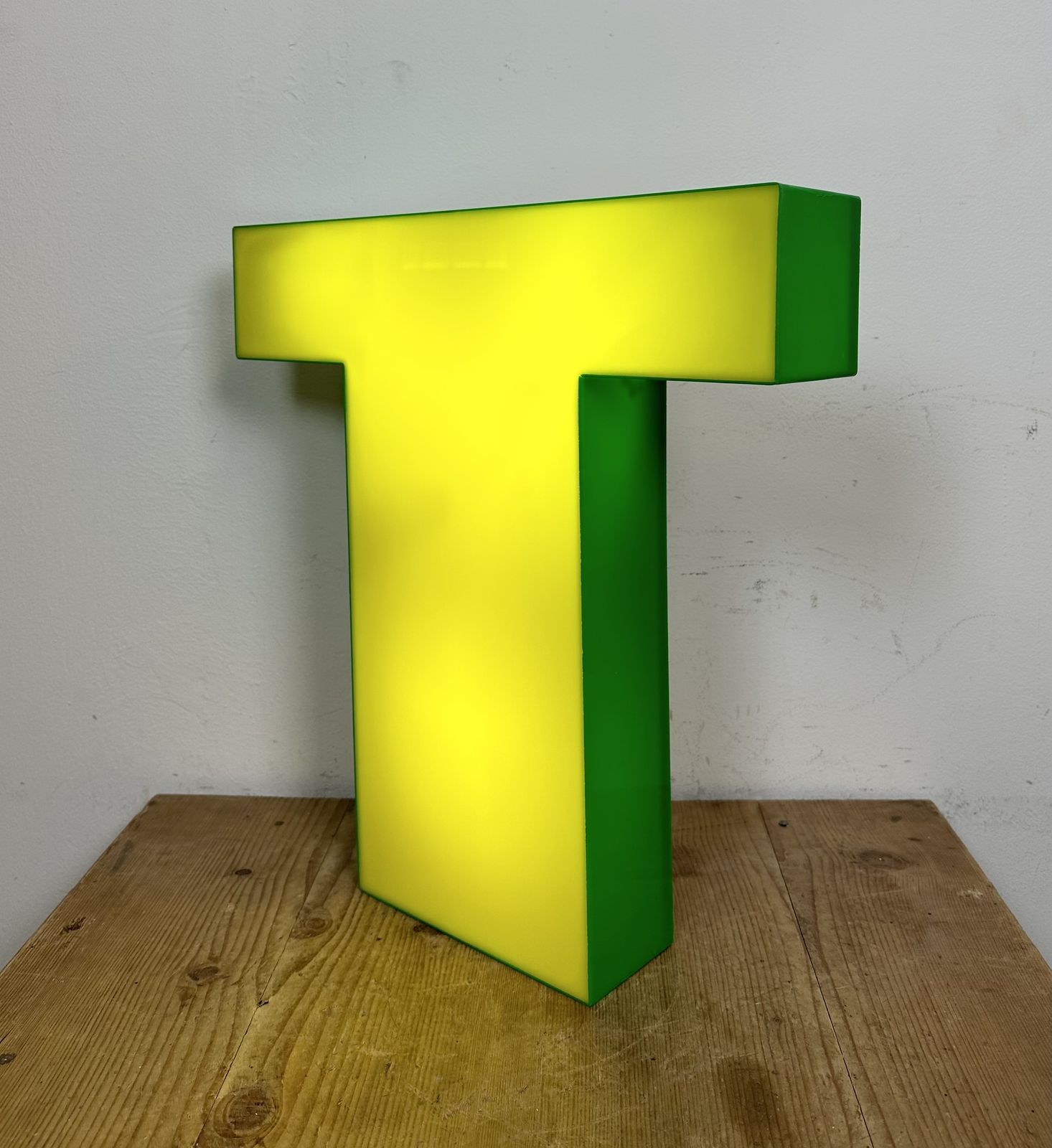 Home Decor Vintage Yellow Illuminated Letter T , 1970s photo