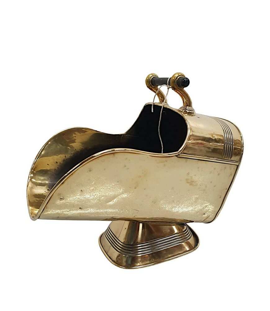 A Fabulous 19th Century Polished Brass Helmet Coal Scuttle