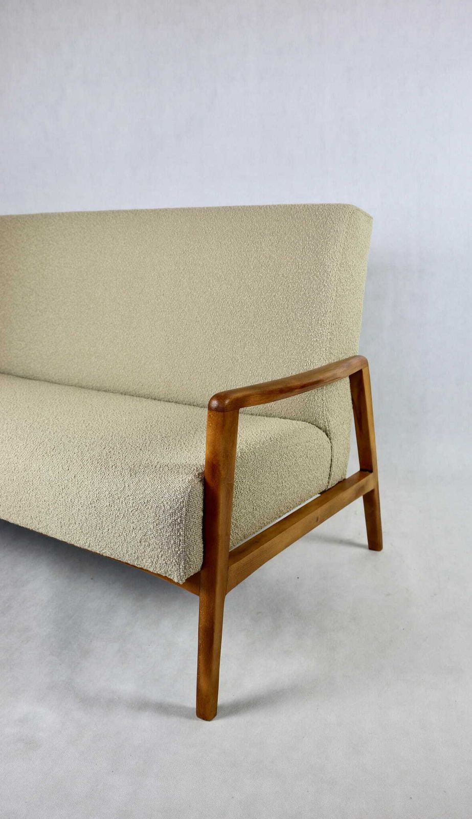 Beautiful Vintage Two Three Seater Sofa With Armchairs From The 70s   Beige Boucle photo vinterior