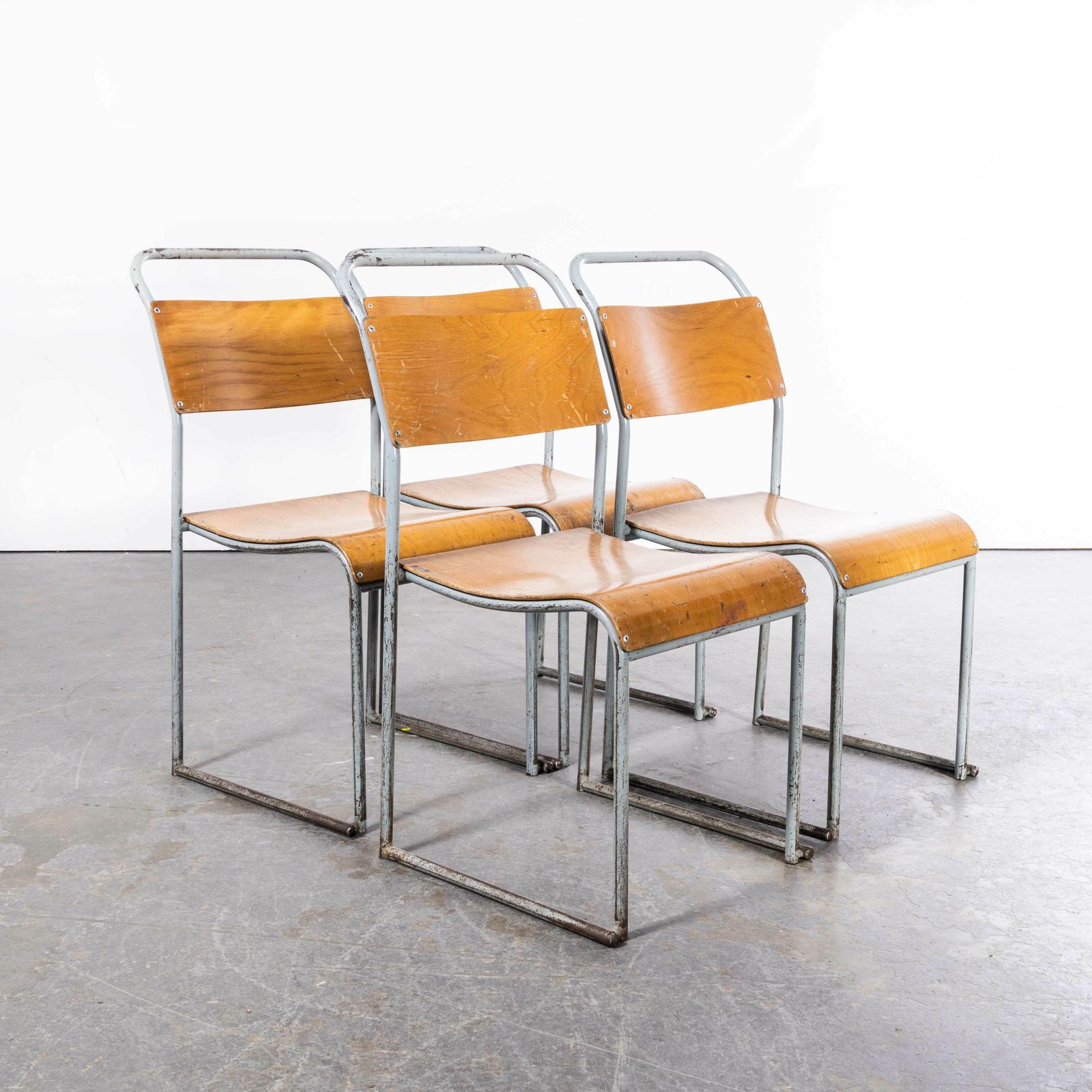 1950’s Dual Tubular Metal Grey Dining Chairs – Set Of Four photo vinterior