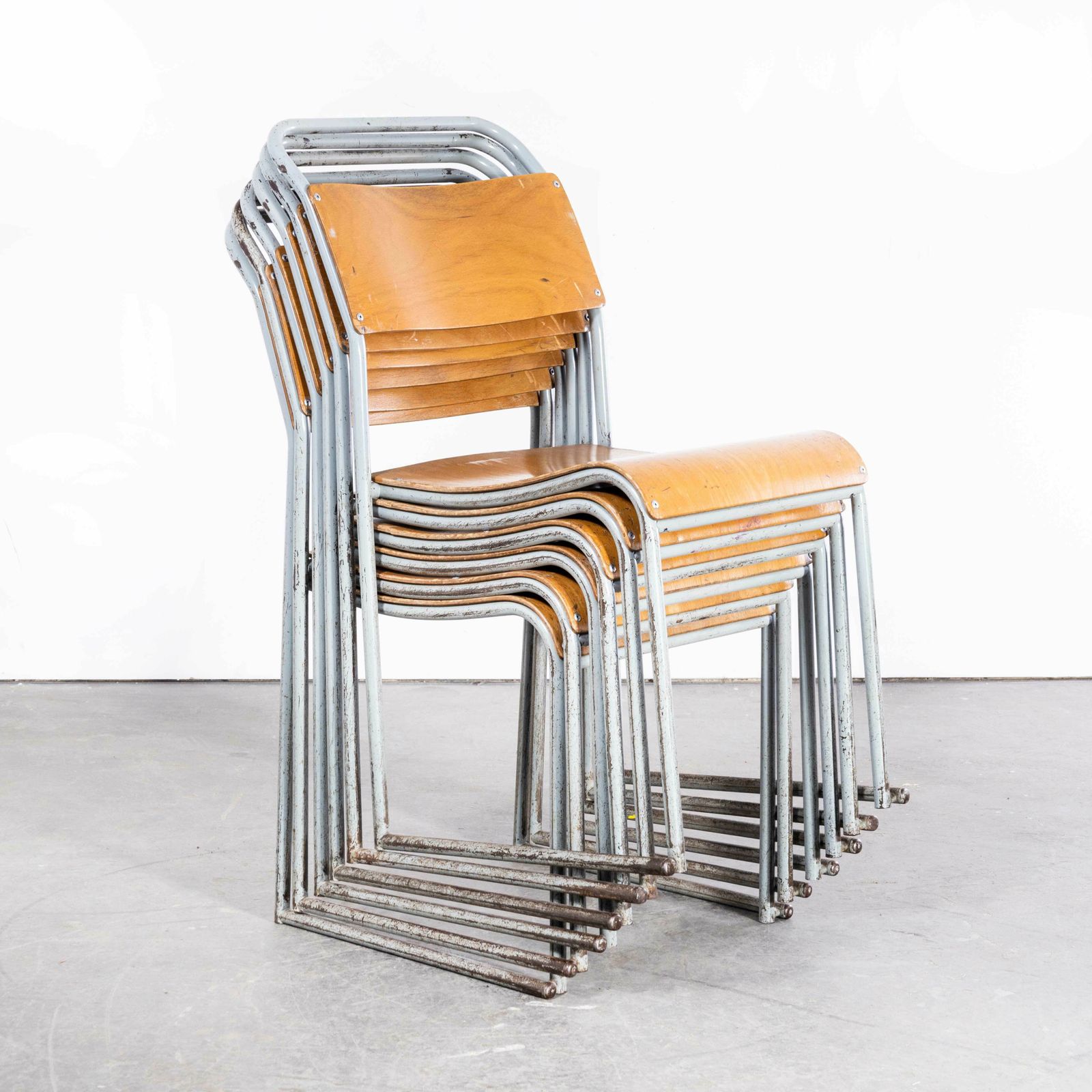 1950’s Dual Tubular Metal Grey Dining Chairs – Set Of Six photo buy