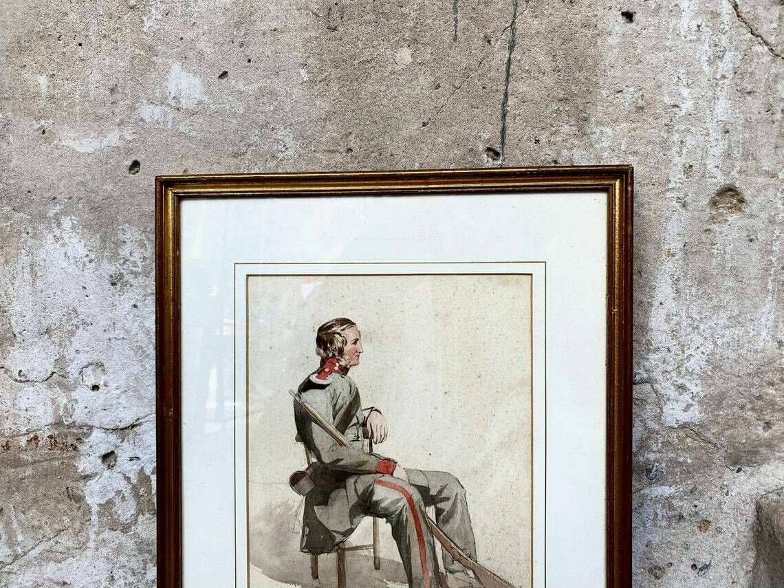 Original Watercolour In Frame   Portrait Of A Soldier   Study   Attributed To James Curnock (1812 1870) photo for sale