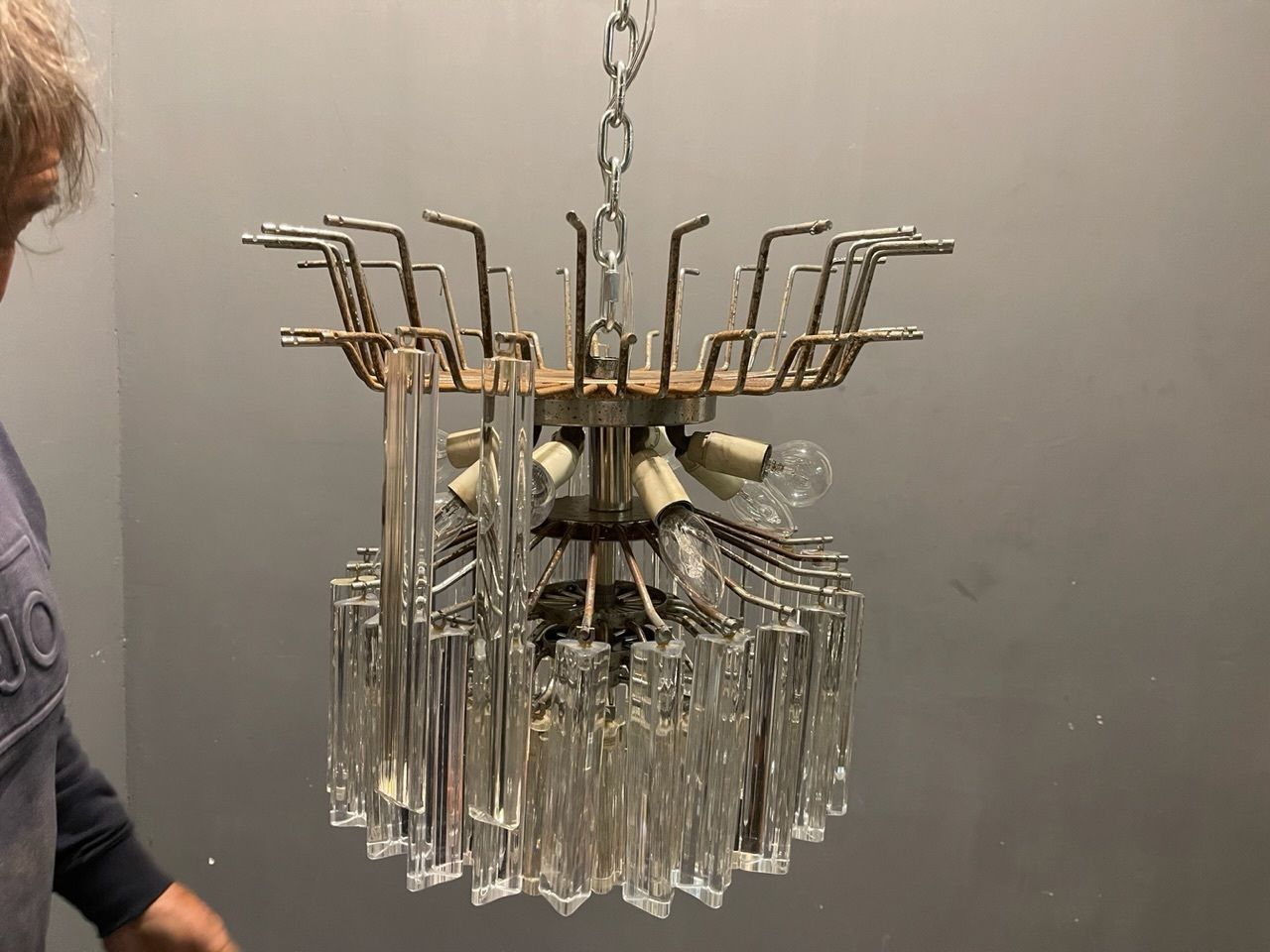 Lighting Italian Murano Glass Prism Triedri Chandelier photo