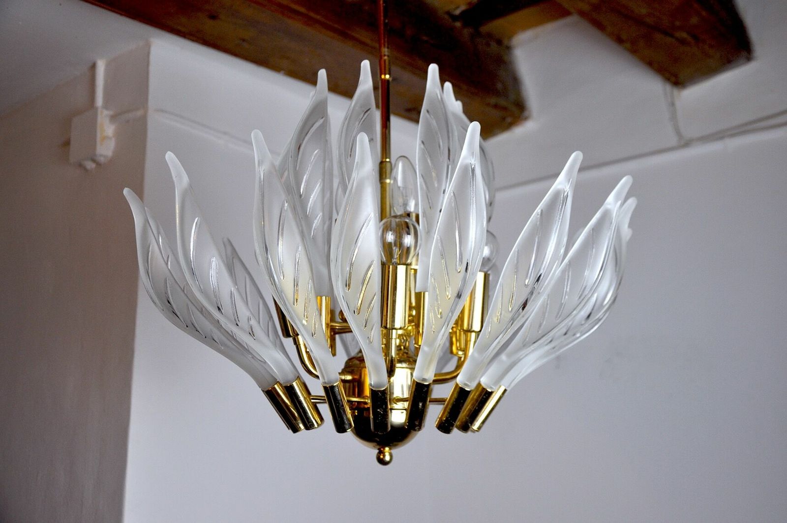Floral Chandelier By Venini Leaves In Murano Glass Italy, 1970 photo vinterior