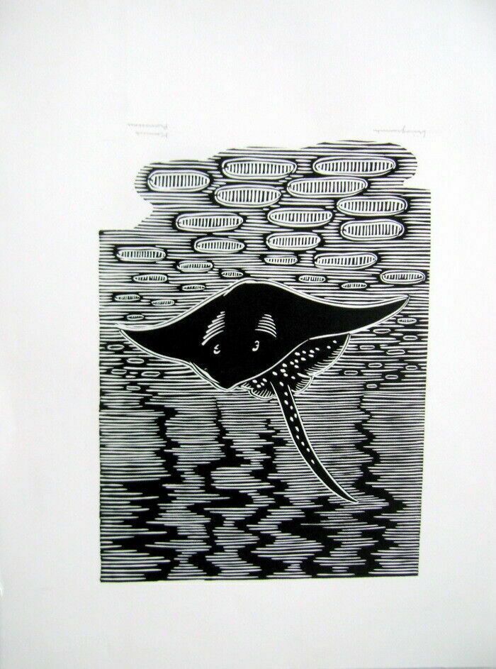 Linocut By Felix Richard   Signed Linocut   Fish 1969 Masereel